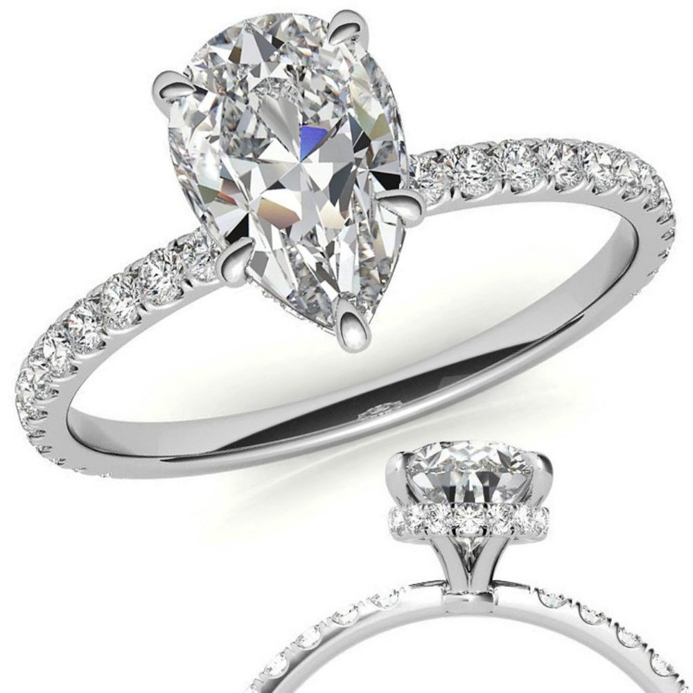 10x7mm-2.0Ct Pear Moissanite & Lab Diamond Ring